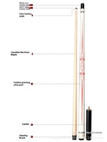 Jianying Queue de billard en fibre de carbone pour femmes avec joint radial Queue américaine à neuf boules 13mm grosse tête 10mm Rouge Tip Maple Butt Sleeve