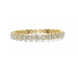 Bracelet tennis en diamants taille radiant avec halo de diamants, sertis de diamants de laboratoire en or jaune, bijou de mariée spectaculaire, parfait - Product Image 2