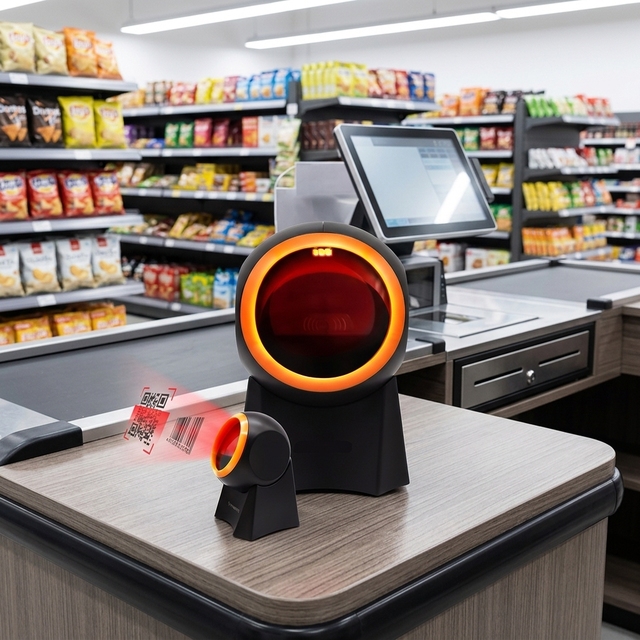 Desktop Barcode Scanner 2D QR Code POS Price Scanner Gun Auto-sensing USB Interface in Stock for Supermarket