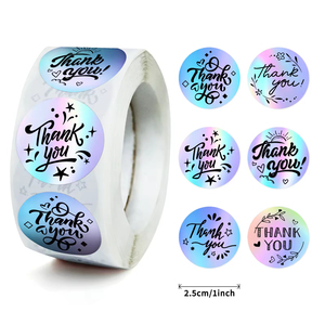 Custom <b>Waterproof</b> Self Adhesive Personalized 1-inch Round Thank You <b>Stickers</b> Label Glitter Metal Silver Foil Hologram <b>Sticker</b> - Product Image 2