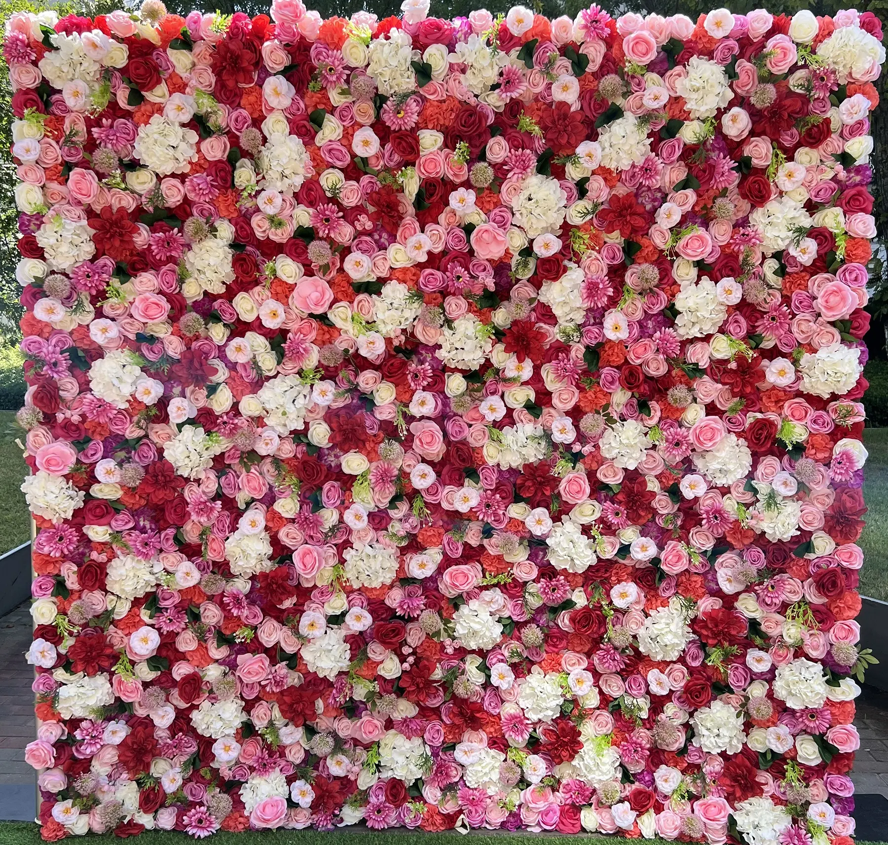 O-W012 المصنع مباشرة زهرة جدار x 8ft نشمر القماش زهرة جدار خلفية عالية الجودة الزهور الاصطناعية جدار