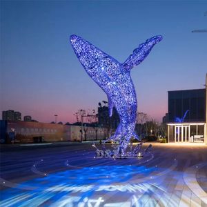 ประติมากรรมปลาวาฬสแตนเลสกลางแจ้งพร้อมไฟตกแต่ง - Product Image 1