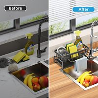 Évier de cuisine Caddy Organisateur de mise à niveau du robinet Porte-éponge pour éviers Porte-brosse à bouteille et organisateurs Rangement avec savon à vaisselle