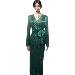 Vestido de Noche Elegante de Lentejuelas con un Hombro Descubierto Estilo Europeo Americano para Mujer, Vestido de Cola de Sirena para Anfitriona de Banquete de Alta Clase - Product Image 5