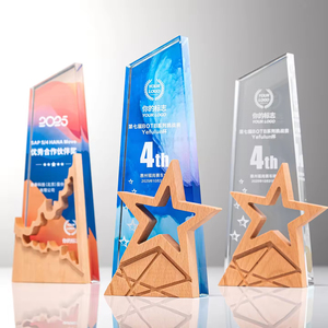 Trophée en cristal UV <span class=keywords><strong>personnalisé</strong></span> HBL avec impression couleur intégrale et gravure, base en bois, cadeau d'affaires avec étoile - Product Image 2