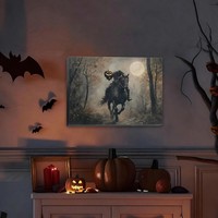 Tableau mural Citrouille Chevalier sans tête, Halloween sombre, Forêt au clair de lune, Impression sur toile encadrée pour galerie, Décoration intérieure