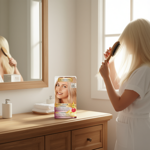 ชุดย้อมผมถาวรสีมิกซ์โปรเฟสชั่นแนล กลอสซี่ คัลเลอร์ 1023 สีบลอนด์แพลตตินั่ม ผสมน้ำมันอาร์แกนและส้มโอ - Product Image 3