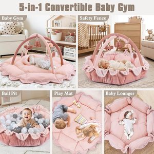 Alfombra de actividades suave para bebés con <span class=keywords><strong>6</strong></span> juguetes sensoriales, <span class=keywords><strong>gimnasio</strong></span> de juegos convertible con almohada, alfombra de juego gruesa de felpa para bebés - Product Image 2