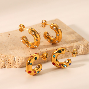 18 Karat Gold Edelstahl Mode Ohrringe Wasserdicht Anlauf frei Hypo allergene Zirkon Perle C-förmige Creolen - Product Image 5