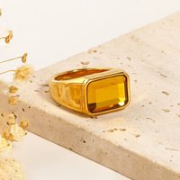 Bague femme européenne américaine rétro simple grand zircon populaire nouveau produit acier titane plaqué or 18k bijoux tendance