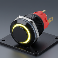 Bouton poussoir électronique en aluminium noir de 19 mm, étanche IP65, 5 broches, 3A, 1NO1NC, bleu, anneau LED 24V, commande d'alimentation éclairée