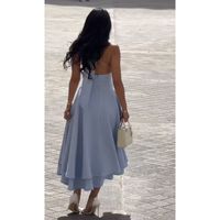 Robe longue élégante pour femmes, nouvelle mode estivale, dos nu, couleur unie, ourlet à volants