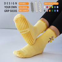 Chaussettes de yoga antidérapantes pour femmes, avec logo brodé jacquard, design personnalisé, chaussettes de pilates jaunes avec décoration en nœud 3D