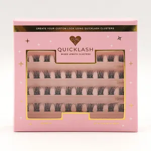 Pre Cut Clear Black Pre Glued Press On Eyelashes Customized Box Segment Diy Lashes Super Fine Lash Strips Clusters Kit
