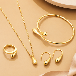 Ensemble de bijoux élégant réglable en forme de goutte d'eau, collier et boucles d'oreilles en alliage pour femmes, mariage, fête, fiançailles - Product Image 1