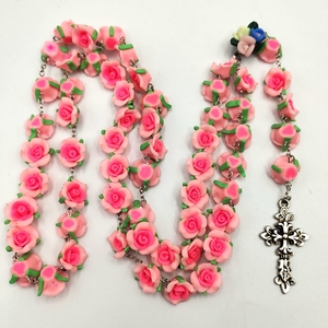 벽 매달려 큰 폴리머 점토 꽃 Rosaries 장미 구슬 묵주 목걸이 가톨릭 기도 - Product Image 1
