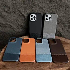 NUEVA Funda Magnética de Tela y Cuero para <span class=keywords><strong>iPhone</strong></span> 17 Pro Max 16 15 <span class=keywords><strong>14</strong></span> <span class=keywords><strong>13</strong></span> Plus, Diseño Colorblock, Carga Magnética, Antigolpes - Product Image 1