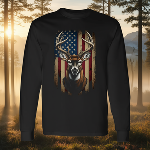 T-shirt à manches longues avec tête de cerf Buck Stag, chasse, plein air, toutes saisons, en coton, taille unique - Product Image 3