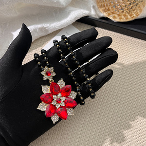 Guohaoshipin Floral Long Necklace Red Blue Crystal Pendant Party Sweater Chain - Product Image 4