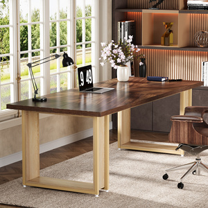 Modern Luxury Contemporary Solid Wood Executive Desk with Gold Metal Legs for Home <b>Office</b> <b>Workstation</b> - Product Image 4