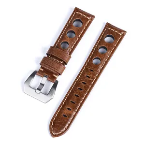 JUELONG Breathable Three Holes Racing Rally Genuine Leather Watch Strap Bands Pre-V Buckle Watch Leather Bands