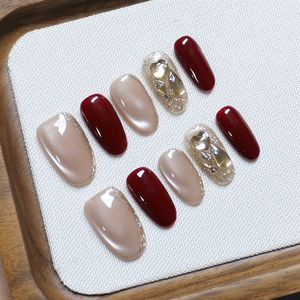 Uñas Postizas Hechas a Mano con Diseño de Ojo de Gato en Champán Dorado, Degradado Marrón Brillante y Diamantes en Forma de Gota de Agua, Estilo Erótico y Pétalos <span class=keywords><strong>Moonshadow</strong></span> - Product Image 4