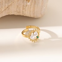 Bagues de fiançailles ouvertes en acier inoxydable plaqué or 18 carats, style vintage français, bijoux de mode haut de gamme, inaltérables, avec perle et pierres précieuses