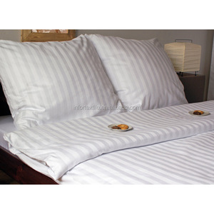Drap de lit d'hôtel à rayures en satin 10mm, 100% coton, housse de <span class=keywords><strong>couette</strong></span> d'hôtel, ensembles de draps à rayures 250TC - Product Image 1