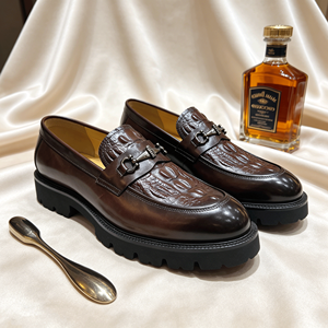 Mocassins pour hommes de qualité supérieure, marron, à semelle épaisse, effet croco, avec mors de cheval, respirants, à enfiler - Product Image 3