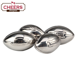 Tái sử dụng bóng đá mỹ hình thép không gỉ Whisky đá khối băng với Túi nhung đen, Bộ 4 - Product Image 4