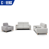 Ensemble de canapés inclinables électriques MANWAH CHHERS en tissu gris clair 3+2+1 avec accoudoirs épurés, pieds hauts et appuie-tête relevable électrique