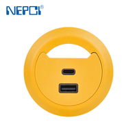 Enchufe de Corriente USB Integrado de Escritorio Estilo Europeo con Cables DC-06U-65AC, Diseño Compacto con Alta Capacidad de 65w, Amarillo