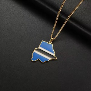 Collar de Cadena con <span class=keywords><strong>Mapa</strong></span> de <span class=keywords><strong>África</strong></span> Botswana Esmaltado en Acero Inoxidable, Collar con Colgante de Bandera de Botswana Africana Esmaltado Chapado en Oro de 18K - Product Image 4