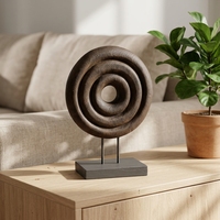 Sculpture circulaire en bois massif sculptée à la main, ornement décoratif en bois ondulé avec support métallique pour la maison