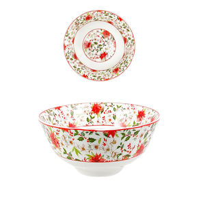 Tazón de Porcelana Decorado con Visco, Diámetro [insertar diámetro aquí] 12 H. 5.5, BLANCO, CON DECORACIÓN NAVIDEÑA - Product Image 1