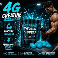 Gomitas de Creatina 4G, Sabor Frambuesa Azul, 60 Unidades, Crecimiento y Recuperación Muscular, Vegano, OEM ODM