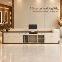 Comptoir d'accueil en bois écologique avec éclairage LED, table de réception personnalisée pour hôtel boutique, hall d'hôtel familial