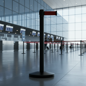Barrière <span class=keywords><strong>de</strong></span> gestion <span class=keywords><strong>de</strong></span> foule à bande rétractable pour file d'attente d'aéroport, <span class=keywords><strong>avec</strong></span> support au sol en acier inoxydable et poteau <span class=keywords><strong>de</strong></span> guidage, barrières <span class=keywords><strong>de</strong></span> circulation - Product Image 1