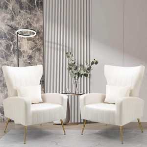 Golden Velvet Tufted Wingback Armchair for Living Room Bedroom Home Office Apartment Hotel Dining Use - Product Image 5