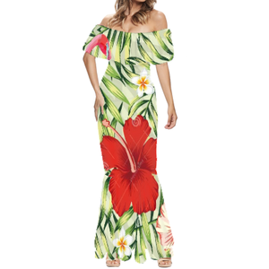 Polynesian Puletasi Islander vestidos de graduación 2023 Casual Floral fuera del hombro vestido largo Maxi Verano de talla grande niñas vestidos de fiesta - Product Image 4