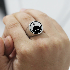 Alien <b>Ring</b> 22mm Round Stainless Steel Laser Engraved <b>Cartoon</b> Design Unisex Jewelry Gift - Product Image 3