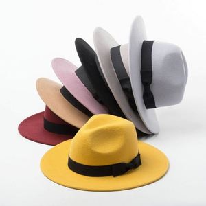 หมวกเฟโดราปีกแบน 8 ซม. แบบสั่งทำพิเศษ ผ้าขนสัตว์สีพื้น สำหรับผู้หญิงและผู้ชาย ลายทาง แฟชั่นฤดูใบไม้ร่วง ฤดูหนาว เหมาะสำหรับงานปาร์ตี้ - Product Image 1