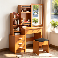 Petite coiffeuse minimaliste avec miroir et éclairage LED, meuble de toilette intégré avec armoire coulissante pour appartement et maison
