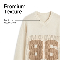 Pull-over en maille ajourée respirant 100 % coton épais, style vintage Y2K, col en V, numéro 86