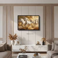 Tableau mural Cheval en feuille d'or, peint à la main à l'huile sur toile, impression personnalisée écologique, paysage pour décoration de salon, encadré