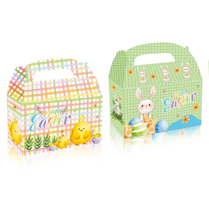 Xindeli DD235 Happy Easter Party Treat Box Bunny Egg Chick Printed Gift Candy Paper Box with Handle