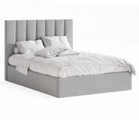 Atemberaubendes Designer-Bettgestell mit Kopfteil, Doppelbett, Queen-Size, King-Size, Grauer Stoff, Gaslift-Stauraum