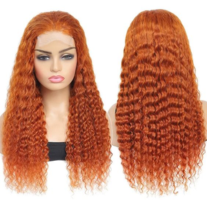 Nouvelle arrivée 350 perruques de cheveux brésiliens bruts couleur Orange vague de corps droite vague profonde 16-30 pouces 13x4 cheveux humains perruque suisse à lacets avant - Product Image 1
