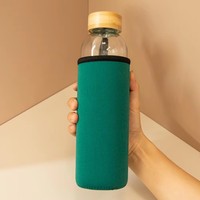 Bouteille d'eau en verre personnalisée de 750 ml avec manchon en néoprène et bouchon en bambou à vis, bouteille de voyage classique, passe au lave-vaisselle