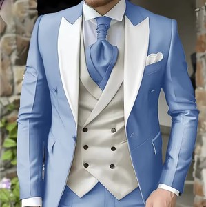 Elegante Completo da Matrimonio 3 Pezzi Giacca <span class=keywords><strong>Pantaloni</strong></span> Gilet Set Completo Lussuoso Monopetto con Risvolto a Punta Abbigliamento Maschile Viola Abiti da Uomo Blazer - Product Image 1